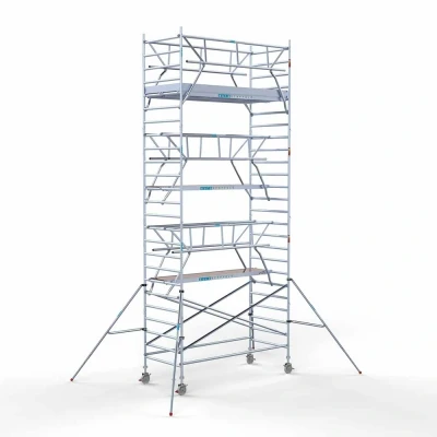 Afbeelding van Professionele alu rolsteiger 1.35x3.05x8.20m werkhoogte incl. dubbele voorloopleuning carbon