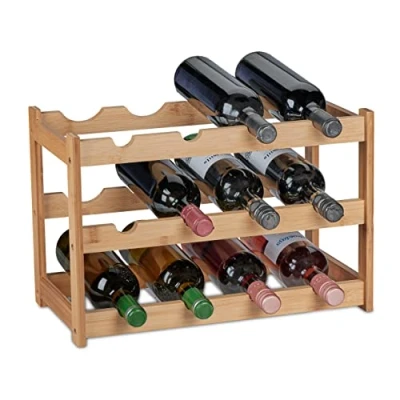 Afbeelding van wijnrek voor 12 flessen bamboe 30 x 45 23,5 cm keuken en bar natuur