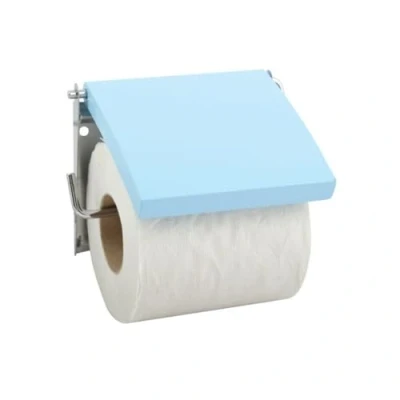 Afbeelding van MSV Toiletrolhouder wand/muur Metaal/mdf hout klepje lichtblauw