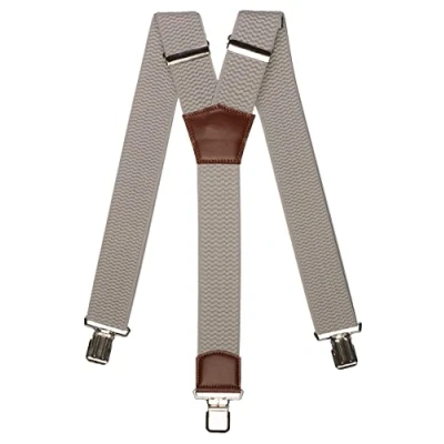 Afbeelding van Olata Extra Brede Y Vorm Bretels met Bruin Leer en Zilveren Clips 5 cm. Lichtgrijs