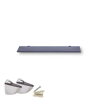 Afbeelding van Euro Tische Glazen Wandplank met Zwart Glas, Plank voor Badkamers, Heldere Doucheplank 6mm ESG Veiligheidsglas en Metalen Beugels, Verschillende Maten (50 cm)