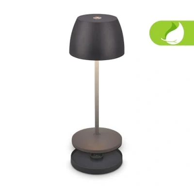 Afbeelding van BRILONER Mini LED tafellamp draadloos IP44 met oplaadstation, traploos dimbaar, oplaadbare batterij &amp; lichtbron verwisselbaar, restaurant, 8x20,5 cm (DxH), antraciet
