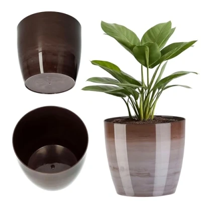 Afbeelding van KADAX Bloempot, plantenpot, ronde kunststof bloempot voor cactussen, varens, balkon, woning en terras, 16 cm, bruin
