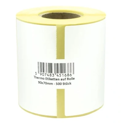 Afbeelding van MD Labels witte thermische etiketten op rol, 90 x 70 mm, 500 stuks, permanent hechtend, voor barcode, zelfklevende etikettering