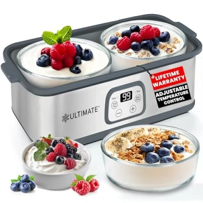 Afbeelding van Ultimate Probiotische yoghurtmaker met instelbare tijd en temperatuurregeling Maak biljoenen levende probiotica twee containers van 1 liter voor grotere batches Beste Griekse