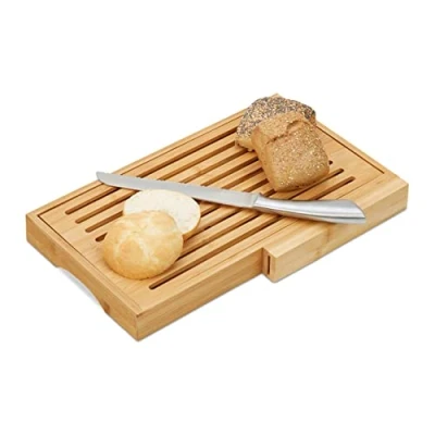 Afbeelding van Relaxdays broodplank brood snijplank bamboe opvangbak kruimels broodmes