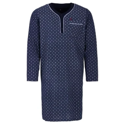Afbeelding van Henry Terre Nachthemd heren lange mouwen ruitpatroon borstzak knoopsluiting M 3XL, Donkerblauw, XL