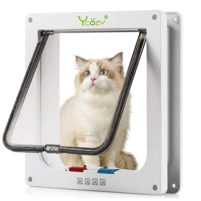 Afbeelding van Ycozy kattenluiken (buitenmaat 28x25cm) 4 voudig vergrendelbaar huisdierluik voor binnen, buitendeuren, weerbestendig kattenluik kittens en hondjes, eenvoudig te installeren op deur/muur/raam