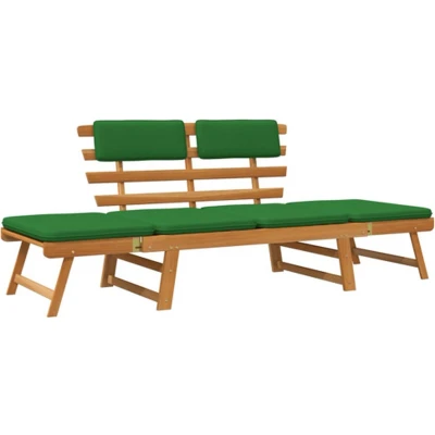 Afbeelding van Tuinbank Met Kussens 2 In 1 190 Cm Massief Acaciahout Grijs / Bruin en groen