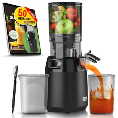 Afbeelding van LEBENLANG Juicer Slow incl. receptenboek &amp; grote opening van 130 mm I Perfect voor hele vruchten en groenten 100% BPA vrij Best Machine sappers elektrische masticating Green Press