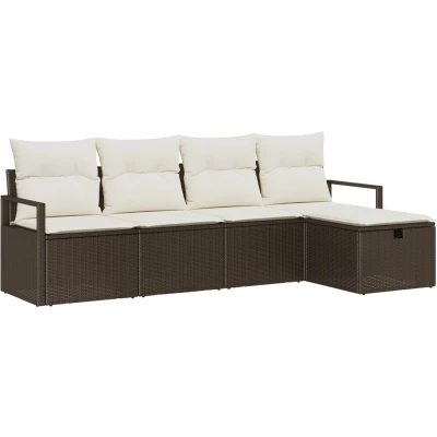 Afbeelding van vidaXL 5 delige Tuin Sofa Set met Kussens Bruin Poly Riet