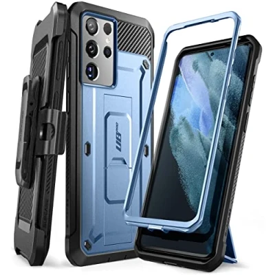 Afbeelding van SUPCASE Unicorn Beetle Pro serie hoesje dubbellaags robuust holster en standaard voor 6,8 inch Samsung Galaxy S21 Ultra 5G (2021), metallic blauw