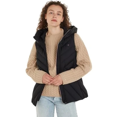 Afbeelding van Tommy Hilfiger Dames CHEVRON MW PADDED VEST Vest, Zwart, S, S