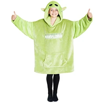 Afbeelding van Disney The Mandalorian kindertrui met capuchon, XL trui van fleece, Baby Yoda, Zwart, Eén maat (Groen)