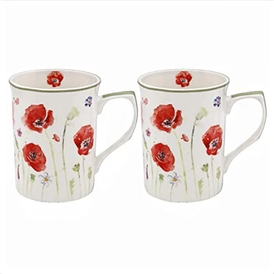 Afbeelding van The Leonardo Collection LP94597 Poppy Field Mokken (Set van 2), Fine China, Boxed
