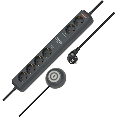 Afbeelding van Brennenstuhl Eco Line Comfort Switch Plus Stekkerdoos, 6 voudig (2 permanente, 4 schakelbare stopcontacten, verlichte voetschakelaar) Single antraciet