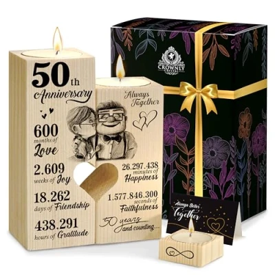 Afbeelding van CROWNLY CRYSTAL® 50e huwelijksverjaardag kandelaars gepersonaliseerde geschenken voor koppels cadeaus hem en haar oudere ouders
