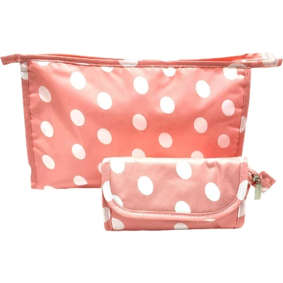 Afbeelding van Rojafit Toilettasset Toilettas + Make up tasje met Spiegel Pink dots