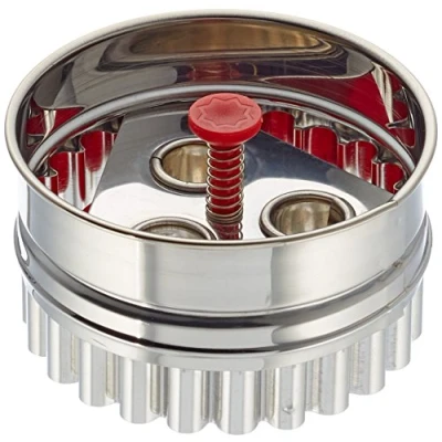 Afbeelding van Städter 966339 grote uitsteekvorm Linzer met uitwerper 3 gaten, roestvrij staal, zilver/rood, 6,5 x 4 cm,