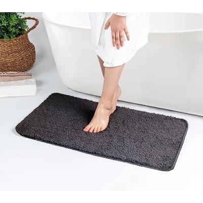 Afbeelding van SURYA Badmat Badkamer, Douchemat, Toiletmat Machinewasbar Antislip Hoogpolig Badkleed JUNE Zwart 80x50 cm