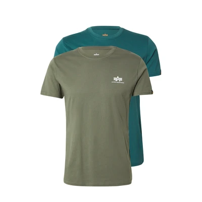 Afbeelding van Alpha Industries Basic Small LOGO 2 PACK Tshirt basic, Maat: Small, Dark olive/force green