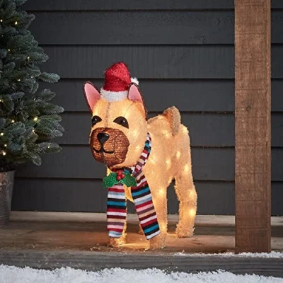 Afbeelding van LIGHTS4FUN 50 leds kerstfiguur Franse bulldog met leds, kerstverlichting voor buiten timer