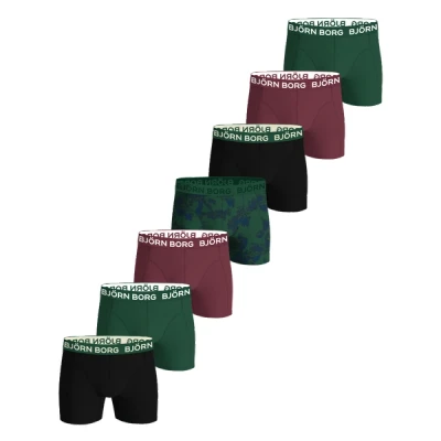 Afbeelding van Björn Borg Cotton Stretch boxers heren normale lengte (7 pack) zwart groen donkerrood en met print Maat: XL