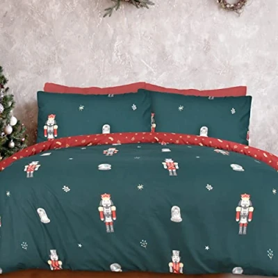 Afbeelding van Sleepdown Xmas Notenkraker Groene Wijn Feestelijke Omkeerbare Dekbedovertrek Quilt Beddengoed Set met Kussenslopen Zacht Gemakkelijk Onderhoud Tweepersoons (200cm x 200cm), 5056557512638
