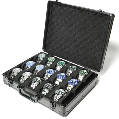 Afbeelding van AUKURA 15 slots horloge organizer Case, Aluminium opbergdoos, harde reisdoos, gewatteerde case voor display en organisatie