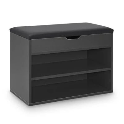 Afbeelding van Schoenenkast / schoenenrek 2 vakken 60 x 30 44 cm Donkergrijs Incl. zitkussen