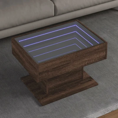 Afbeelding van Salontafel met LED 70x50x45 cm bewerkt hout bruin eikenkleurig