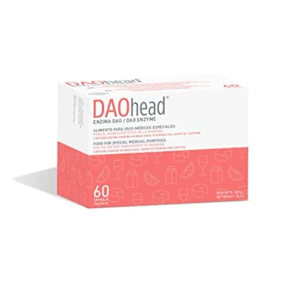 Afbeelding van DAOhead Dieetmanagement van Migraine Veroorzaakt door DAO Deficiëntie/Histamine intolerantie 60 EFICAPS Capsules met Maagsapresistente Tabletten enzym, Vitamine B6, B9, B12 en Cafeïne