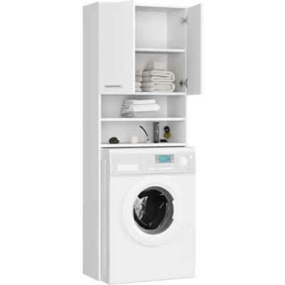 Afbeelding van BDW Wasmachinekast, 180 x 64 30 cm, hoge badkamerkast, badkamermeubel, badkamerrek, wasmachine, wit