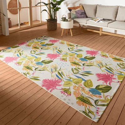 Afbeelding van Buitenkleed Flowers &amp; Leaves 160x235 cm Meerkleurig Grafisch Vloerkleed 123vloerkleed.nl