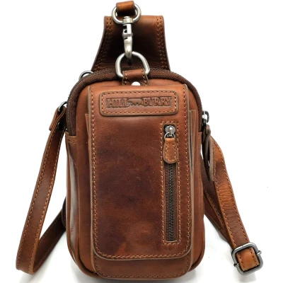 Afbeelding van HillBurry Leren Riem en Schoudertas 2 in 1 bruin Praktisch! (bxhxd) ca. 12cm x 17cm 6cm