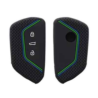 Afbeelding van kwmobile autosleutel hoesje geschikt voor VW Golf 8 3 knops hoes Siliconen behuizing Auto sleutel case met honingraat Sleuteletui in zwart / groen blauw