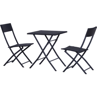 Afbeelding van Outsunny 3 delig poly rotan Bistro zitgroep tafel stoel set tuinset tuinmeubels 841 093