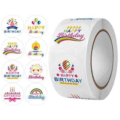 Afbeelding van Stukken/Roll Gelukkige Verjaardag Stickers Ronde Zelfklevende Label Uitnodigingen Envelop Afdichting