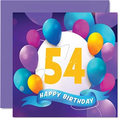 Afbeelding van 54e verjaardagskaart voor mannen vrouwen ballonfeest gelukkige verjaardagskaarten 54 jaar oude man vrouw mama papa tante oom opa oma broer zus, 145 mm x verjaardag wenskaarten cadeau