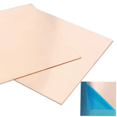 Afbeelding van 2 Stks 99.9%+ Puur Koperen Blad, 6 &quot;x 6&quot;, 18 Meter (1.02mm) Dikte, Geen Krassen, Film Bevestigde Platen