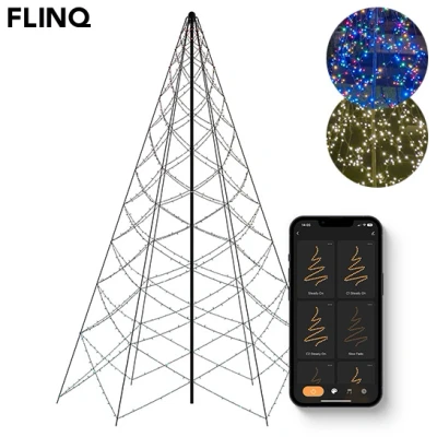 Afbeelding van FlinQ Luminus Slimme Kerstboom 1200 LED Vlaggenmast Verlichting 3 Meter Buiten Kerstverlichting Kleurkeuzes via App of Afstandbediening