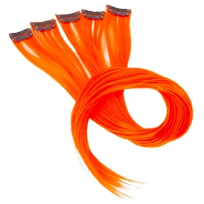 Afbeelding van CAISHA 5 delige set, 50 cm, kleurrijke strengen, highlights, clip in extensie, haarverlenging, glad, lang haar, haarstukje, oranje rood, BST132