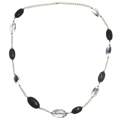 Afbeelding van Behave Lange ketting goud kleur met kralen zwart 100 cm