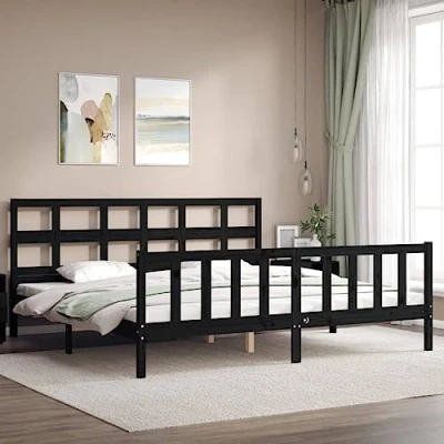 Afbeelding van Bedframe Met Hoofdbord Massief Hout Grijs 200X200 cm 200 x / Zwart