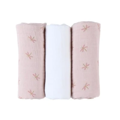Afbeelding van Noukie&#039;s Set van 3 Babydoeken 70x 70 cm Katoenen Moussline Poederroze , ecru