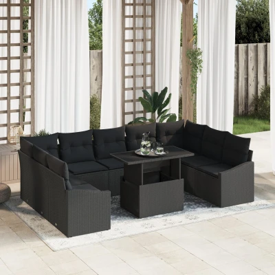 Afbeelding van vidaXL Tuin Sofa Set van 10 Zwart Rattan Rechthoekig