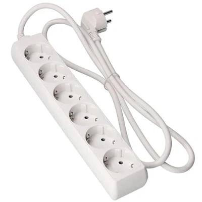 Afbeelding van Stekkerdoos, 6 stopcontacten, wit, verlenging zonder schakelaar, met kabel 3G, 1,0 mm², 1,5 m, Duitse stekkerdoos (6 mm² m)