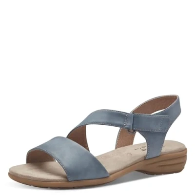 Afbeelding van Jana Softline 8 28167 42 802 Denim Damessandalen, comfortabele extra brede alledaagse schoen, feestelijk, elegant, platte sandalen, 38 EU breed, denim, Breed
