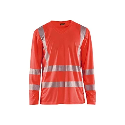 Afbeelding van Polo shirt High Vis lange mouw UPF 40+ UV V hals 3385 rood