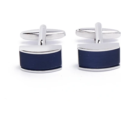 Afbeelding van Manchetknopen Zilver Met Blauw Rechthoek Effen
